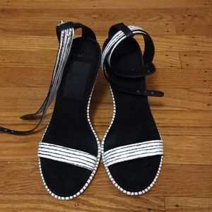 Cole Haan black and white striped andals